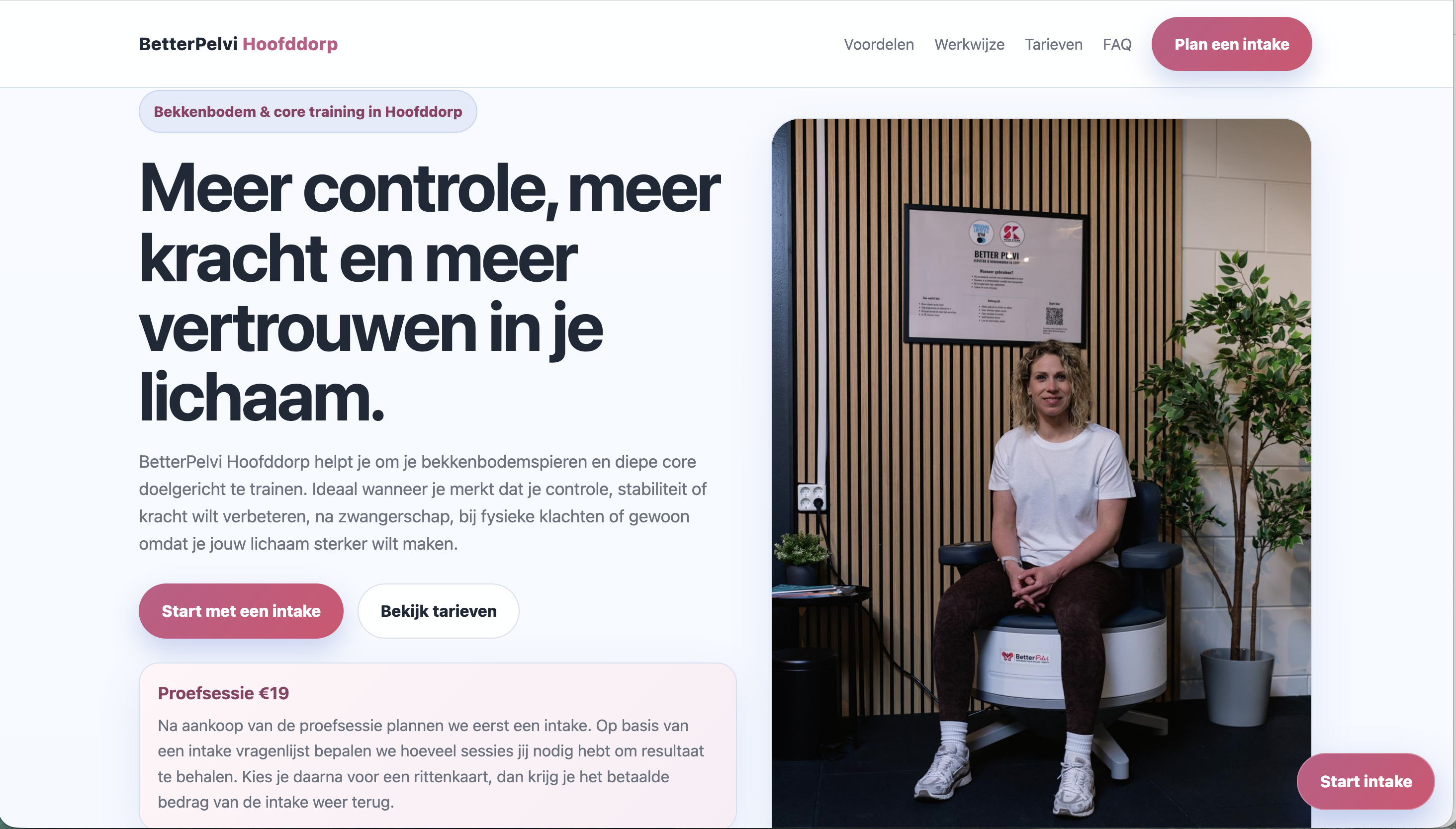 Website voorbeeld BetterPelvi Hoofddorp